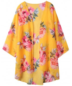 Womens Kimonos Sheer Chiffon Floral Cardigan Cover up - Lb-yellow - C918W9G6H2D $18.25-Cover-Ups