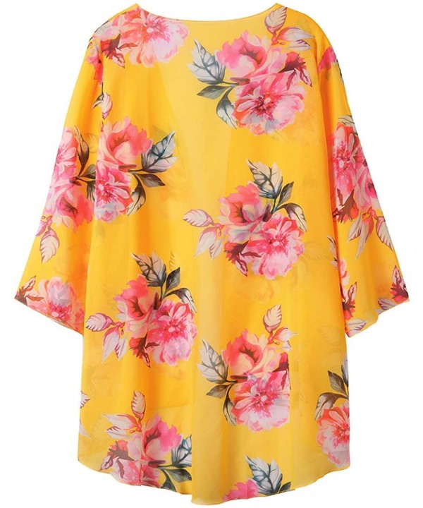 Womens Kimonos Sheer Chiffon Floral Cardigan Cover up - Lb-yellow - C918W9G6H2D $18.25-Cover-Ups