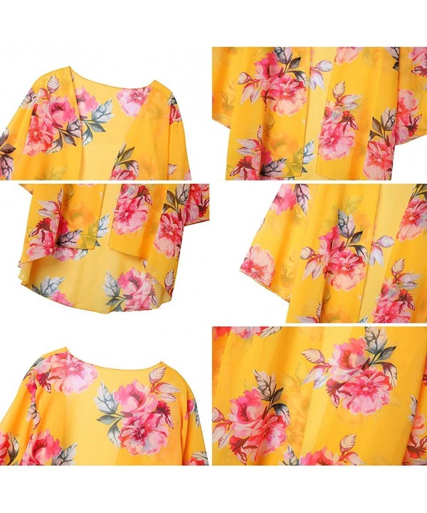 Womens Kimonos Sheer Chiffon Floral Cardigan Cover up - Lb-yellow - C918W9G6H2D $18.25-Cover-Ups