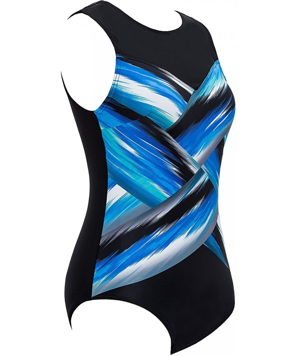 Women's Athletic Racerback One Piece Swimsuits Training Sport Bathing Suit Conservative Racing Swimwear Blue+mesh - CO18DN5LO...