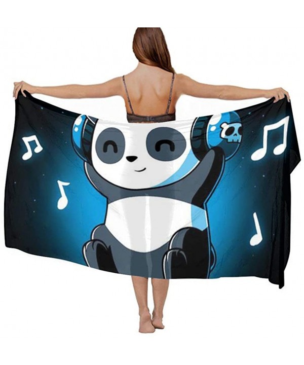 Women Fahion Swimsuit Bikini Cover Up Sarong- Party Wedding Shawl Wrap - White and Black Panda Headphones Music - CC19C6N6T62...