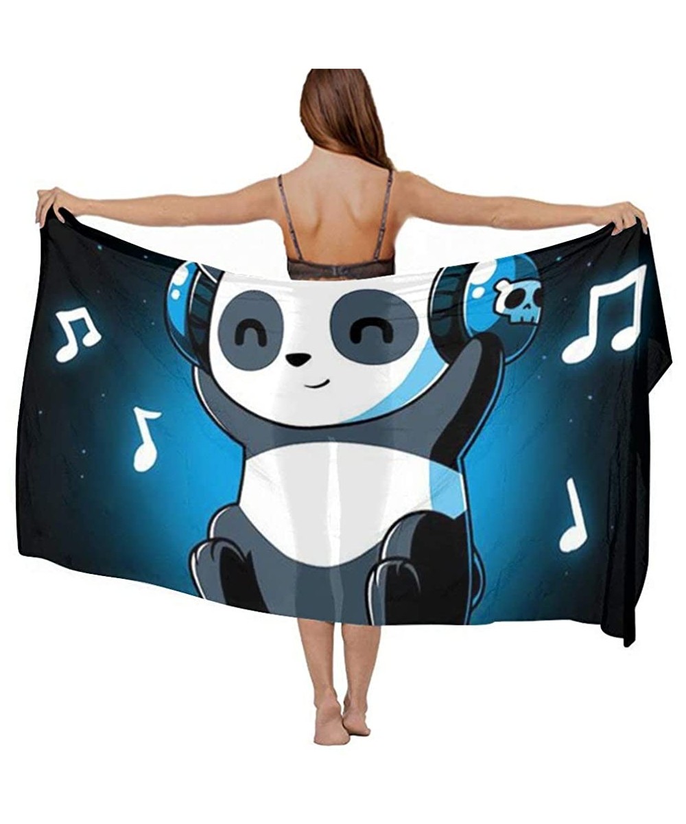 Women Fahion Swimsuit Bikini Cover Up Sarong- Party Wedding Shawl Wrap - White and Black Panda Headphones Music - CC19C6N6T62...