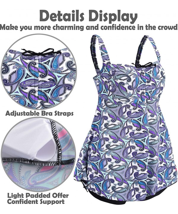 Womens Plus Size Swimsuits Swimwear Bathing Suit Two Piece Tankini Floral Print - Blue & Purple - CF18R3G80R7 $32.75-Sets