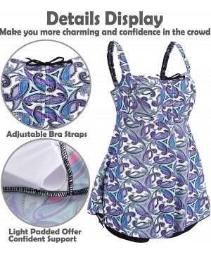 Womens Plus Size Swimsuits Swimwear Bathing Suit Two Piece Tankini Floral Print - Blue & Purple - CF18R3G80R7 $32.75-Sets