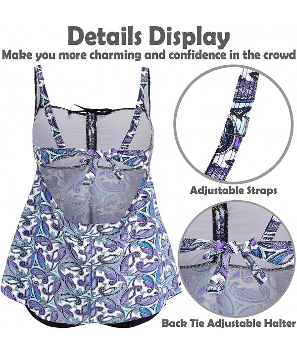 Womens Plus Size Swimsuits Swimwear Bathing Suit Two Piece Tankini Floral Print - Blue & Purple - CF18R3G80R7 $32.75-Sets