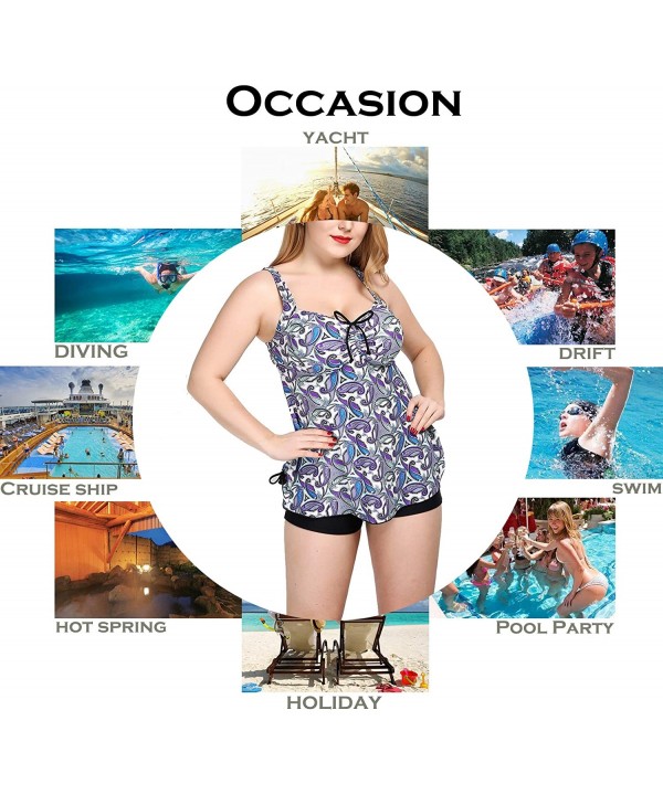 Womens Plus Size Swimsuits Swimwear Bathing Suit Two Piece Tankini Floral Print - Blue & Purple - CF18R3G80R7 $32.75-Sets