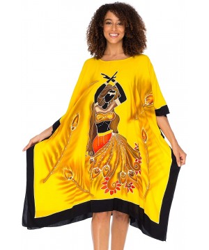 Womens Caftan Dress Loose Beach Poncho Knee Length Empowerment - Belly Dancer Yellow - CW18NGAAKRY $32.97-Cover-Ups