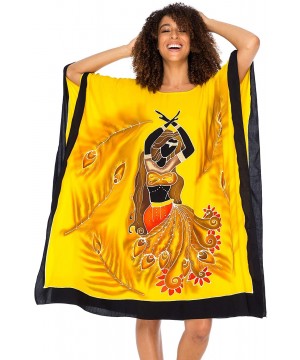 Womens Caftan Dress Loose Beach Poncho Knee Length Empowerment - Belly Dancer Yellow - CW18NGAAKRY $32.97-Cover-Ups