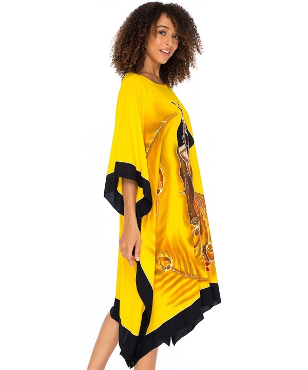 Womens Caftan Dress Loose Beach Poncho Knee Length Empowerment - Belly Dancer Yellow - CW18NGAAKRY $32.97-Cover-Ups