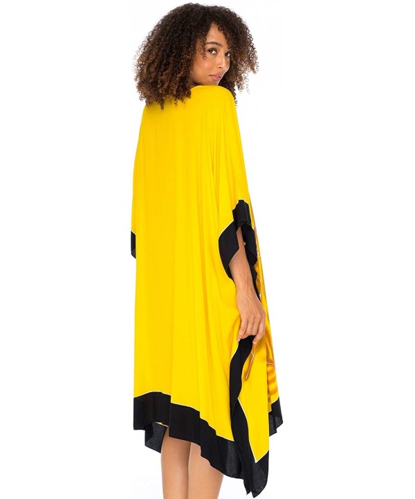 Womens Caftan Dress Loose Beach Poncho Knee Length Empowerment - Belly Dancer Yellow - CW18NGAAKRY $32.97-Cover-Ups