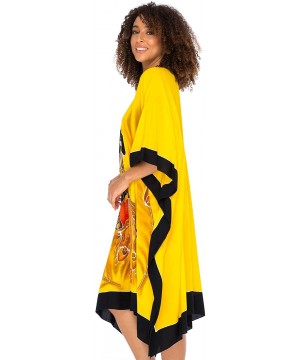 Womens Caftan Dress Loose Beach Poncho Knee Length Empowerment - Belly Dancer Yellow - CW18NGAAKRY $32.97-Cover-Ups