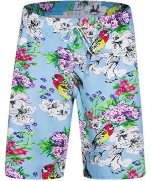 Men's Quick Dry Swim Trunks Long Palm Beach Board Shorts Bathing Suit - Q-blue Floral - CV1985C23SY $7.95-Board Shorts