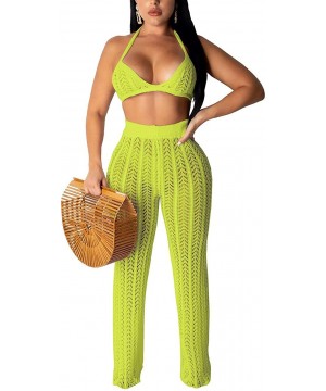 Women Two Piece Outfits Clubwear Hollow Out Bra Top Bikini and Long Pants Beach Cover Up - Yellow - C318T904UAW $37.39-Cover-Ups