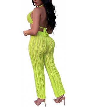 Women Two Piece Outfits Clubwear Hollow Out Bra Top Bikini and Long Pants Beach Cover Up - Yellow - C318T904UAW $37.39-Cover-Ups