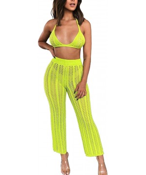 Women Two Piece Outfits Clubwear Hollow Out Bra Top Bikini and Long Pants Beach Cover Up - Yellow - C318T904UAW $37.39-Cover-Ups