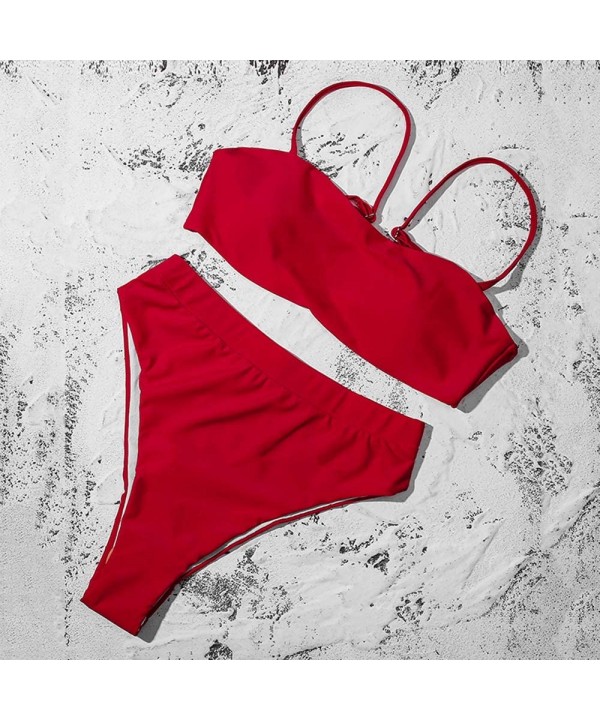 High Waisted Bathing Suit for Women Cheeky Bikini Set High Cut Padded Bikini Swimsuits Womens - Red - C518T3YM9KU $21.24-Sets