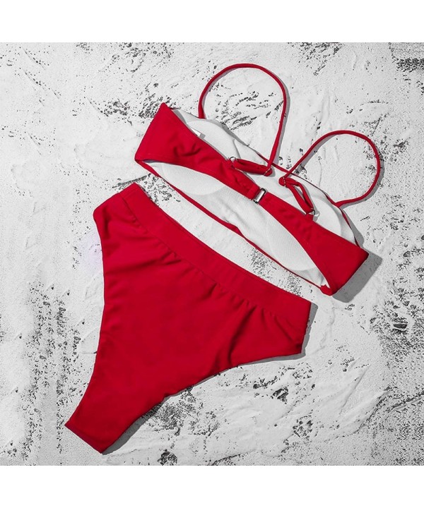 High Waisted Bathing Suit for Women Cheeky Bikini Set High Cut Padded Bikini Swimsuits Womens - Red - C518T3YM9KU $21.24-Sets