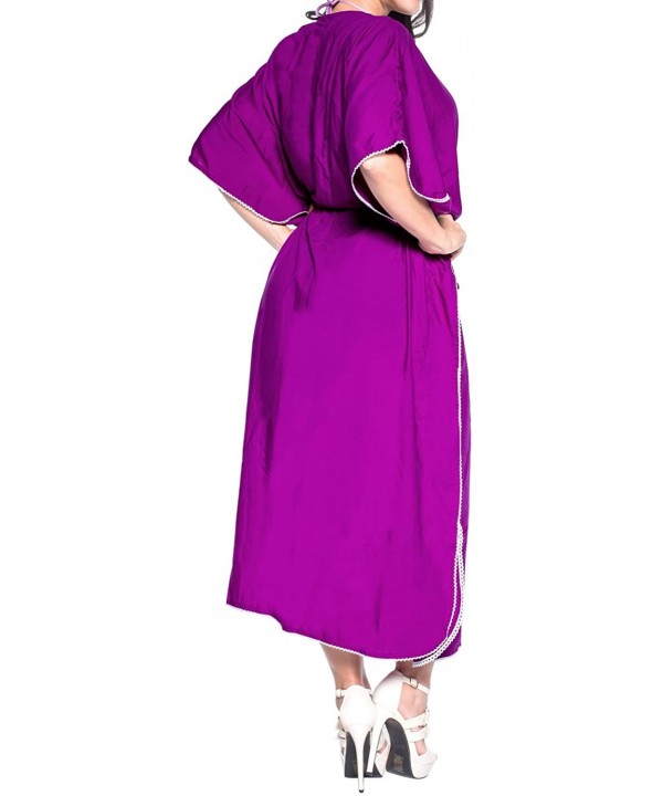 Women's Long Kaftan Swimsuit Cover Ups Sleep Casual Dress Embroidered - Autumn Violet_u41 - C312OBKA1WT $16.91-Cover-Ups