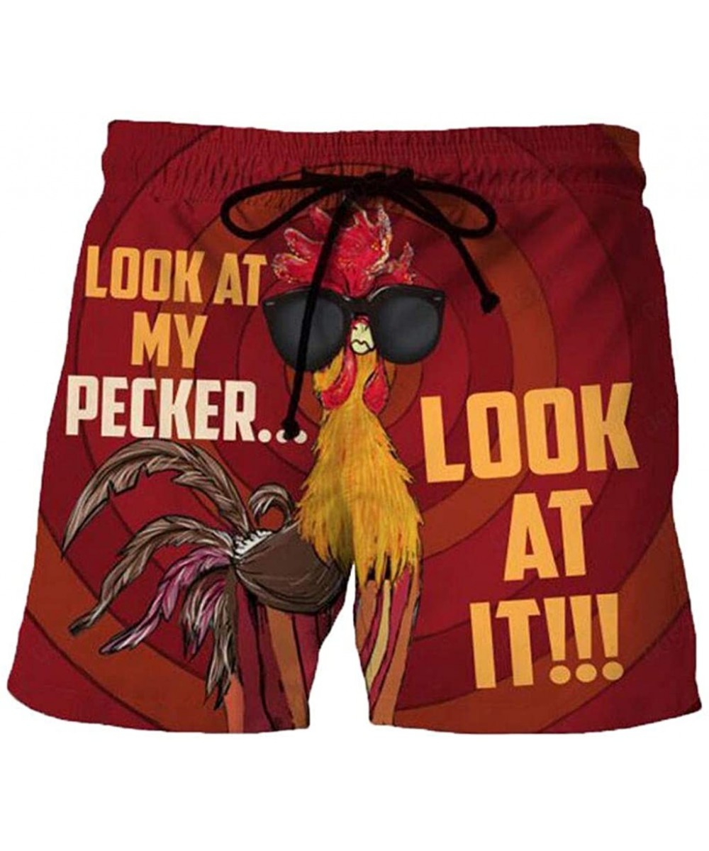 Men's Boardshorts Drawstring Beach Shorts Fancy Turkey Look at My Pecker Swim Trunks - Red - C419DLAGKAL $10.80-Board Shorts