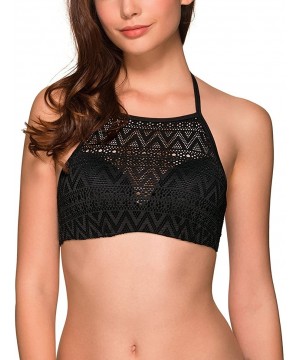 Bahamas Crocheted Padded Underwire Halterneck Bikini (D17712A) - Black - CP180NGSNQH $14.22-Tops