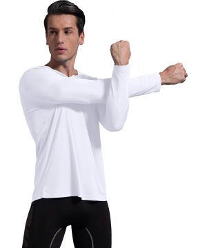 Men's UPF 50+ UV Shirt Long Sleeve Performance Outdoor Rash Guard T-Shirt for Fishing Hiking Running - White（with Thumbhole) ...