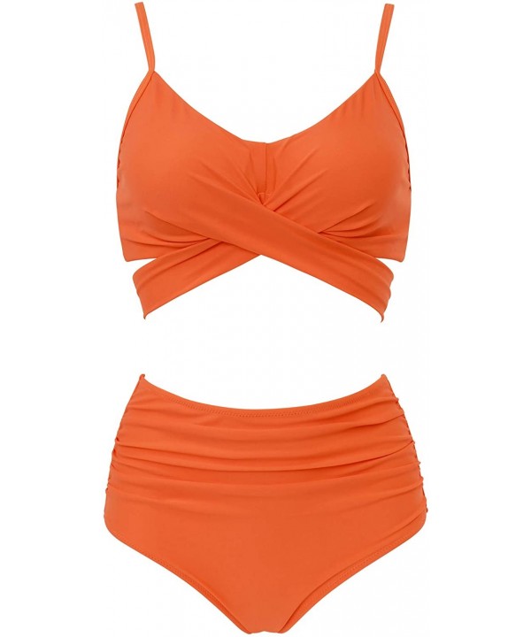 Women's High Waisted Bandage Bikini Set Wrap Two Piece Push Up Swimsuits - 87-orange - CG198Y2AISO $20.01-Sets