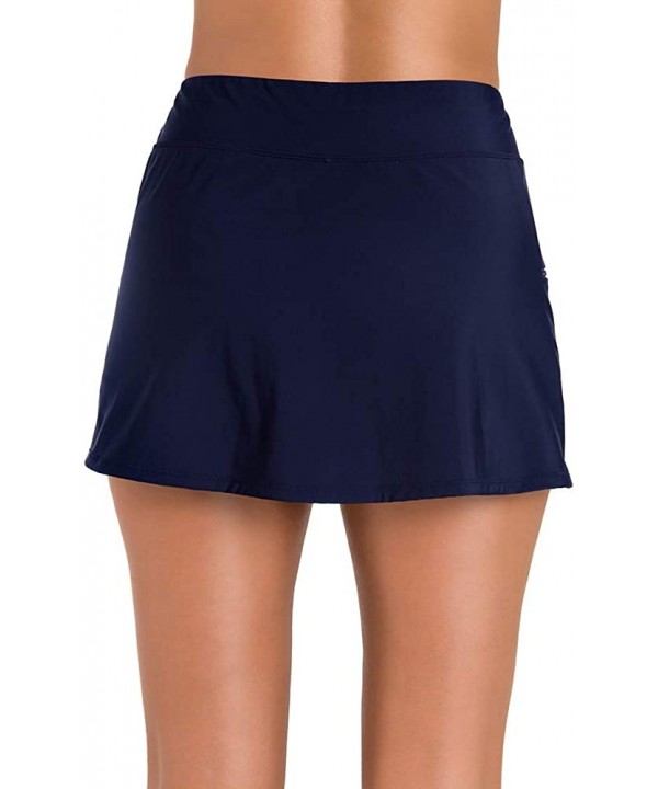 Women's Swimwear Solid Skort Tummy Control Swim Bottom with Zip Pocket - Navy - CJ1203QEYJ5 $38.36-Bottoms