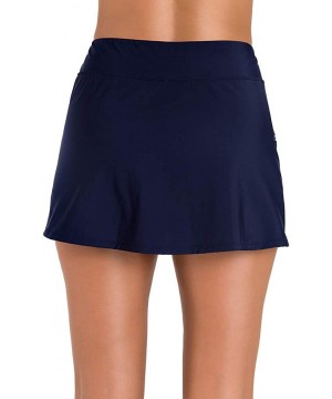 Women's Swimwear Solid Skort Tummy Control Swim Bottom with Zip Pocket - Navy - CJ1203QEYJ5 $38.36-Bottoms