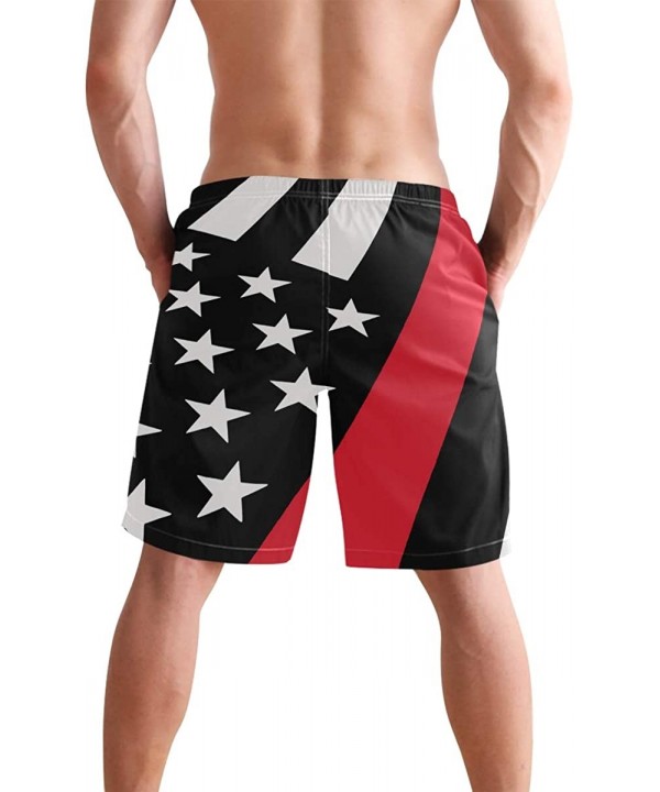 Men's Swim Trunks USA Thin Blue Wave Flag Quick Dry Beach Board Shorts with Pockets - Thin Red Line American Flag - CM18QGD8T...