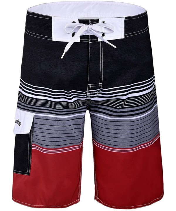 Men's Beachwear Striped Printed Fast Dry Surf Trunks with Side Pocket - Black&red - CG184QXGHHW $21.30-Board Shorts