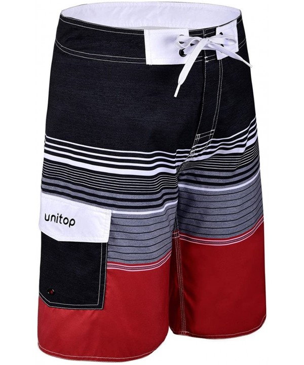 Men's Beachwear Striped Printed Fast Dry Surf Trunks with Side Pocket - Black&red - CG184QXGHHW $21.30-Board Shorts