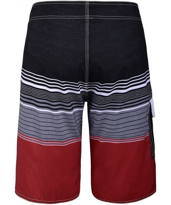 Men's Beachwear Striped Printed Fast Dry Surf Trunks with Side Pocket - Black&red - CG184QXGHHW $21.30-Board Shorts