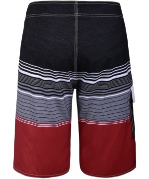 Men's Beachwear Striped Printed Fast Dry Surf Trunks with Side Pocket - Black&red - CG184QXGHHW $21.30-Board Shorts