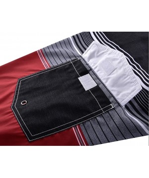 Men's Beachwear Striped Printed Fast Dry Surf Trunks with Side Pocket - Black&red - CG184QXGHHW $21.30-Board Shorts