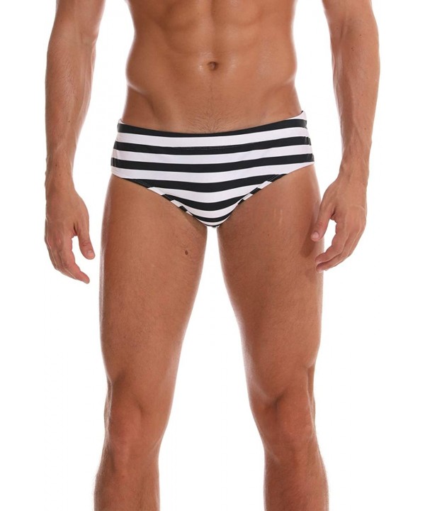 Men's Swim Boxer Briefs Swim Shorts Printed Quick Dry Swimsuit - Black Strips - CS18NHUGEWL $20.69-Briefs