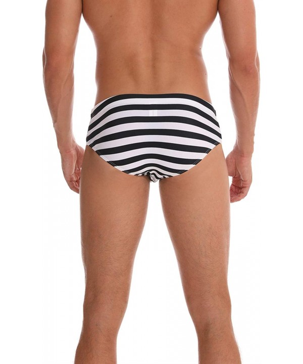 Men's Swim Boxer Briefs Swim Shorts Printed Quick Dry Swimsuit - Black Strips - CS18NHUGEWL $20.69-Briefs