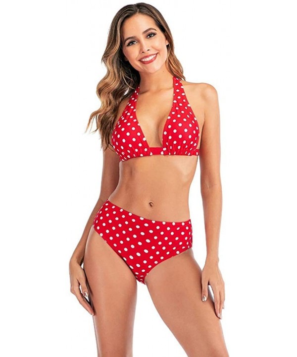 Women's Swimsuit Two Piece Halter High Waisted Beach Bikini Bathing Suits for Girls - Red - CH199XW7U7C $22.18-Sets