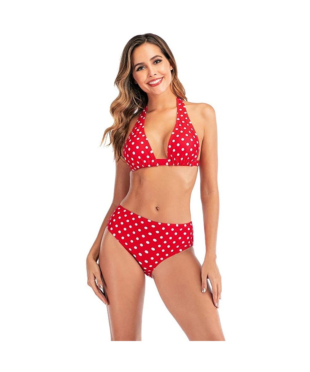 Women's Swimsuit Two Piece Halter High Waisted Beach Bikini Bathing Suits for Girls - Red - CH199XW7U7C $22.18-Sets