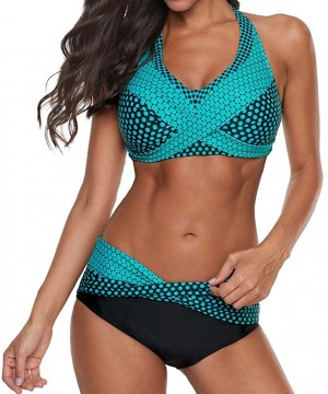 Women Two Piece Swimsuit Polka Dots Bathing Suit Push Up Halter Beach Bikini Swimwear Plus Size - Green-a - CR18UKIU0YH $13.8...