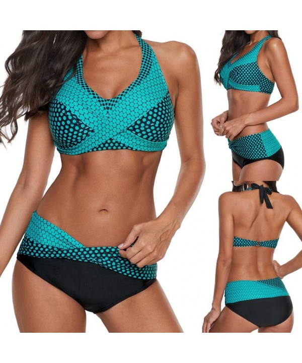 Women Two Piece Swimsuit Polka Dots Bathing Suit Push Up Halter Beach Bikini Swimwear Plus Size - Green-a - CR18UKIU0YH $13.8...