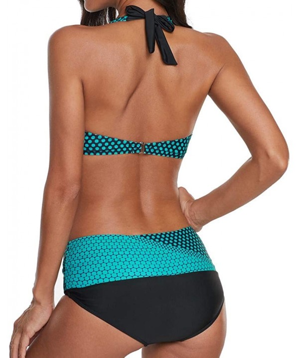 Women Two Piece Swimsuit Polka Dots Bathing Suit Push Up Halter Beach Bikini Swimwear Plus Size - Green-a - CR18UKIU0YH $13.8...