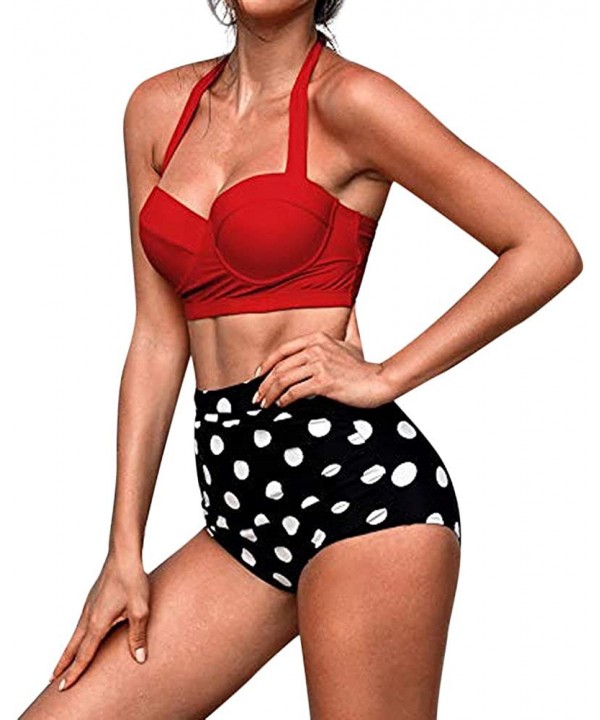 2020 Women High Waist Bikinis Swimwear Sling Ethnic Swimsuit Female Retro Beachewear Bikini Set - Red - CX195M8G0G7 $12.55-Sets