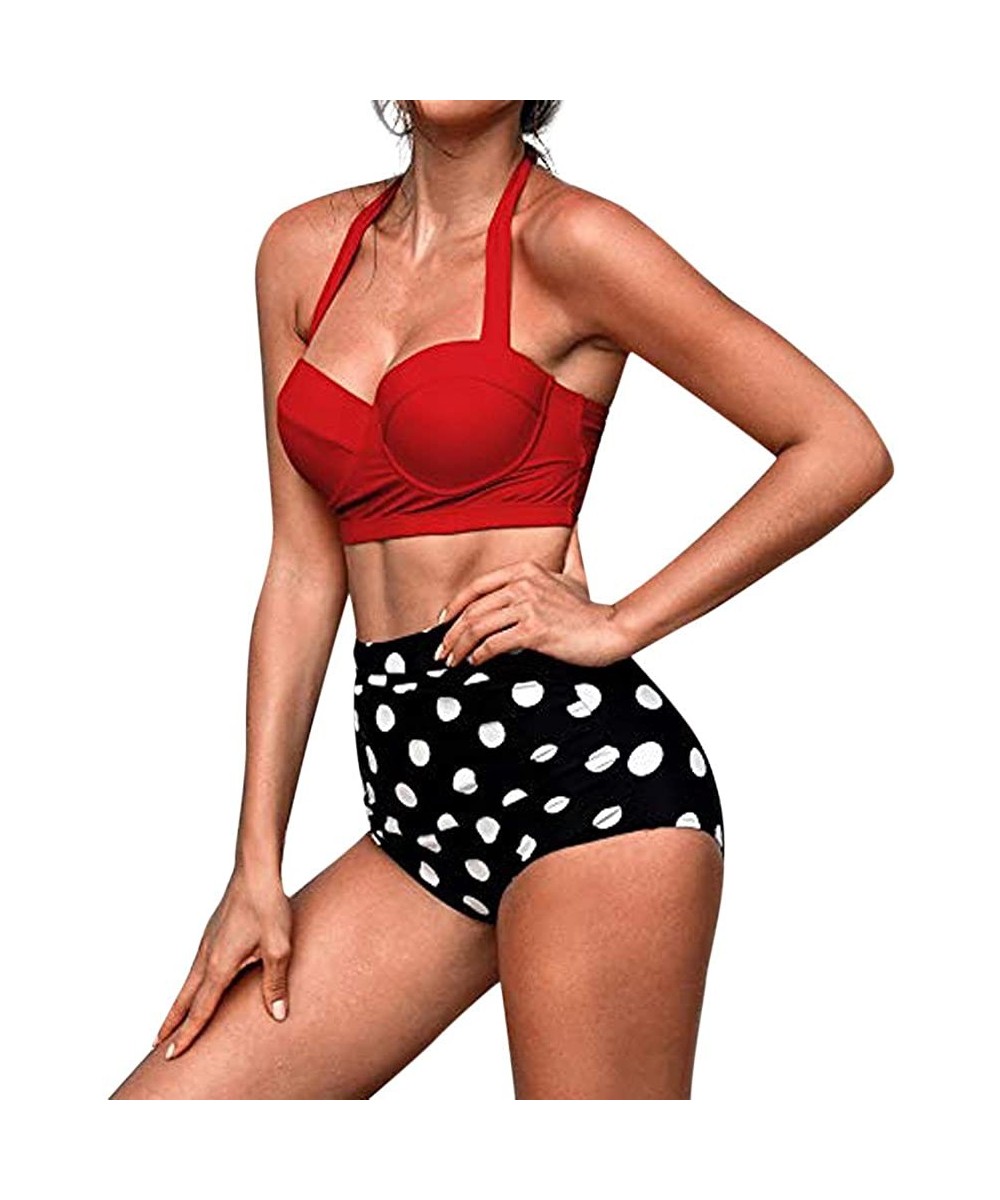 2020 Women High Waist Bikinis Swimwear Sling Ethnic Swimsuit Female Retro Beachewear Bikini Set - Red - CX195M8G0G7 $12.55-Sets