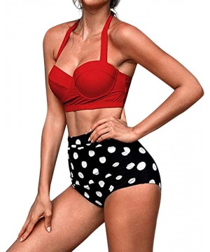 2020 Women High Waist Bikinis Swimwear Sling Ethnic Swimsuit Female Retro Beachewear Bikini Set - Red - CX195M8G0G7 $12.55-Sets