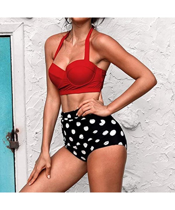 2020 Women High Waist Bikinis Swimwear Sling Ethnic Swimsuit Female Retro Beachewear Bikini Set - Red - CX195M8G0G7 $12.55-Sets