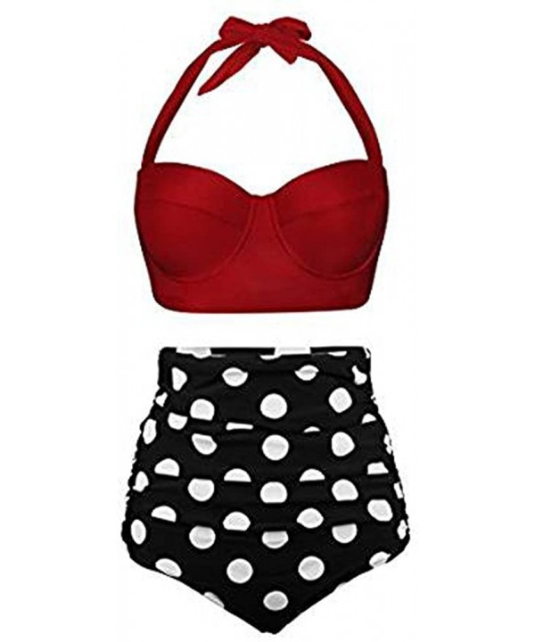 2020 Women High Waist Bikinis Swimwear Sling Ethnic Swimsuit Female Retro Beachewear Bikini Set - Red - CX195M8G0G7 $12.55-Sets