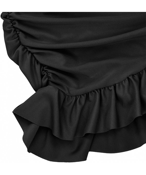 Women's Skirted Bikini Bottom Shirred Swim Bottom Ruffle Swim Skirt - 01-black - CM18NAYO09E $21.96-Tankinis