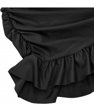 Women's Skirted Bikini Bottom Shirred Swim Bottom Ruffle Swim Skirt - 01-black - CM18NAYO09E $21.96-Tankinis