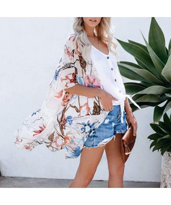 Kimono Cardigans Womens Casual Chiffon Cardigan Summer Beach Floral Long Blouse Shawl Bikini Cover up Tops White 02 - CP18ASN...