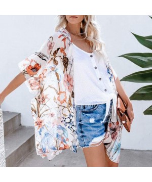 Kimono Cardigans Womens Casual Chiffon Cardigan Summer Beach Floral Long Blouse Shawl Bikini Cover up Tops White 02 - CP18ASN...